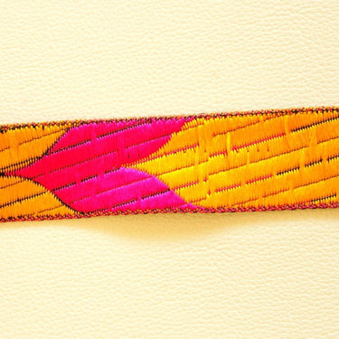 Yellow, Black And Fuchsia Pink Thread Embroidered Lace Trim, 33mm wide